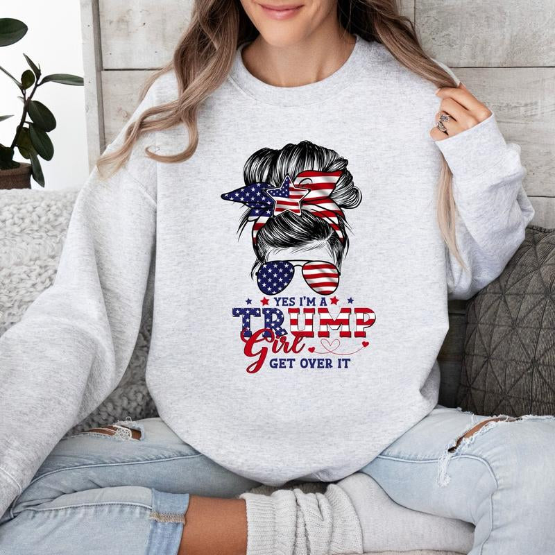 Bold & Patriotic: Trump Girl T-Shirt - Retro Vintage Winking Girl with Lollipop Graphic, Perfect Cotton Fit for Women Supporting Trump 2024