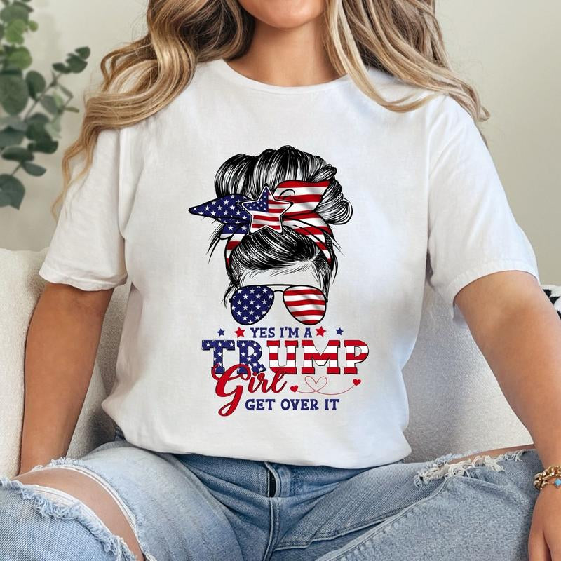 Bold & Patriotic: Trump Girl T-Shirt - Retro Vintage Winking Girl with Lollipop Graphic, Perfect Cotton Fit for Women Supporting Trump 2024