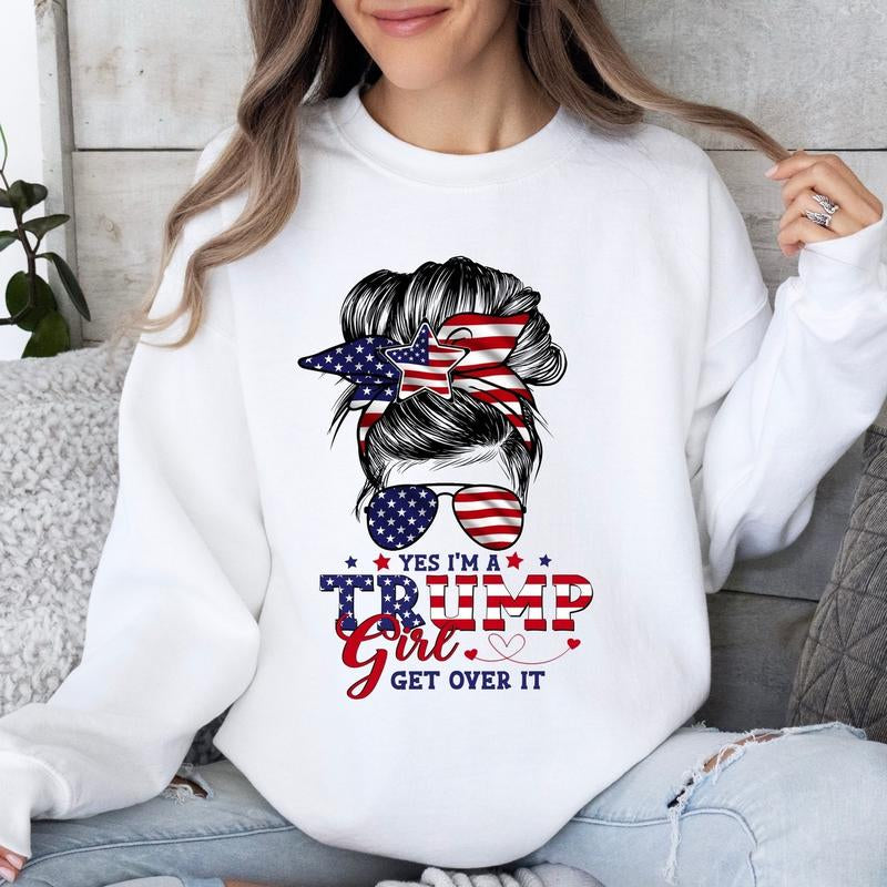 Bold & Patriotic: Trump Girl T-Shirt - Retro Vintage Winking Girl with Lollipop Graphic, Perfect Cotton Fit for Women Supporting Trump 2024