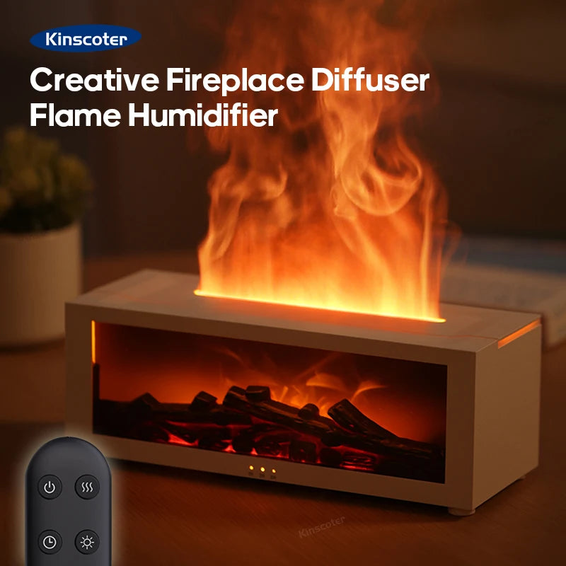 Aromatherapy Fireplace Humidifier – LED Light Essential Oil Diffuser with Remote Control, Waterless Auto-Off Feature – Perfect Cozy Gift for Any Home!