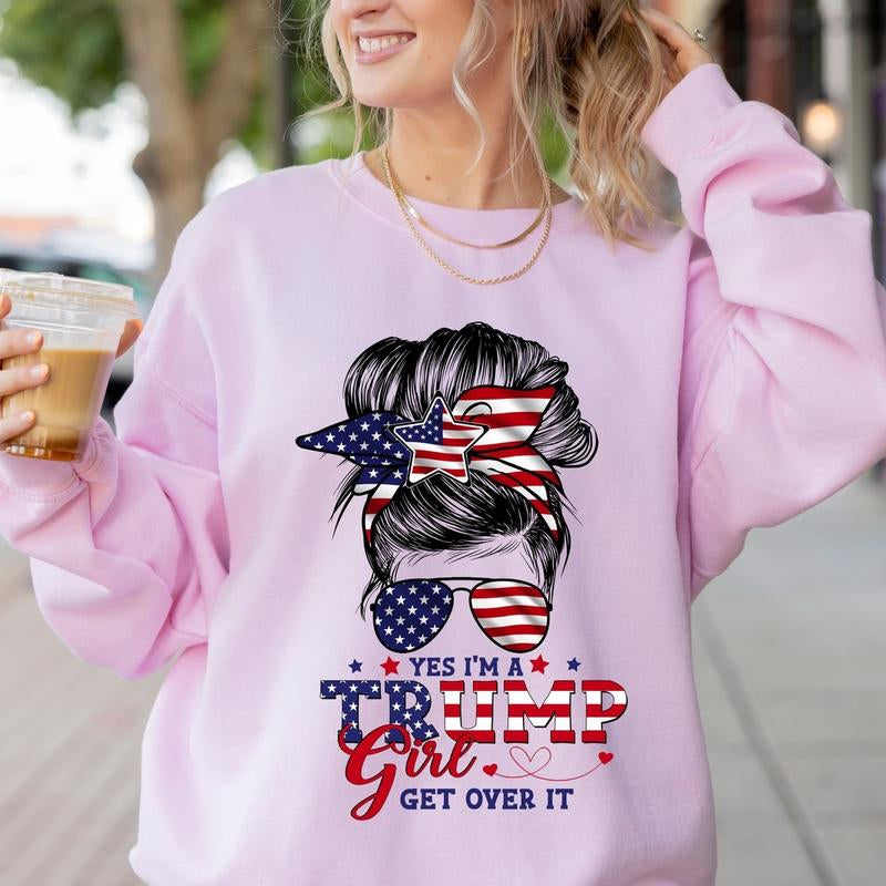 Bold & Patriotic: Trump Girl T-Shirt - Retro Vintage Winking Girl with Lollipop Graphic, Perfect Cotton Fit for Women Supporting Trump 2024