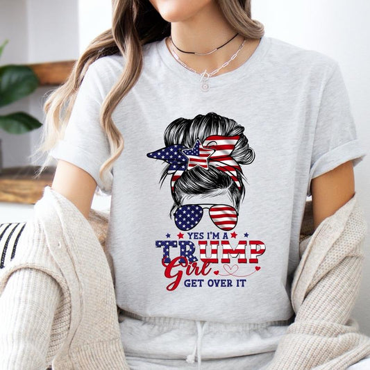 Bold & Patriotic: Trump Girl T-Shirt - Retro Vintage Winking Girl with Lollipop Graphic, Perfect Cotton Fit for Women Supporting Trump 2024